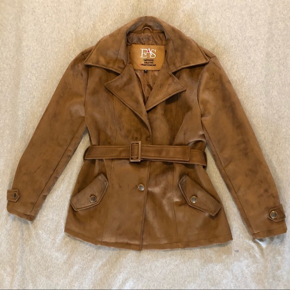 Emporio Athletic Sports Wear Jackets & Blazers - Italian brown suede leather belted jacket